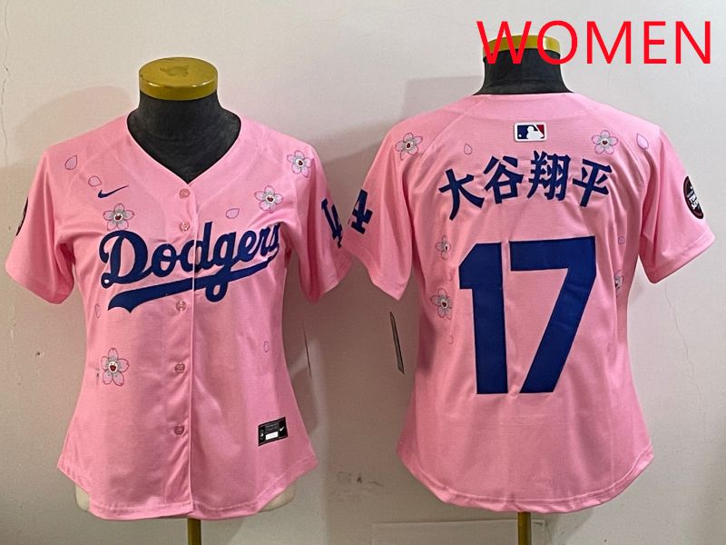 Women Los Angeles Dodgers #17 Ohtani Pink Sakura Edition 2025 Nike MLB Jersey style 1